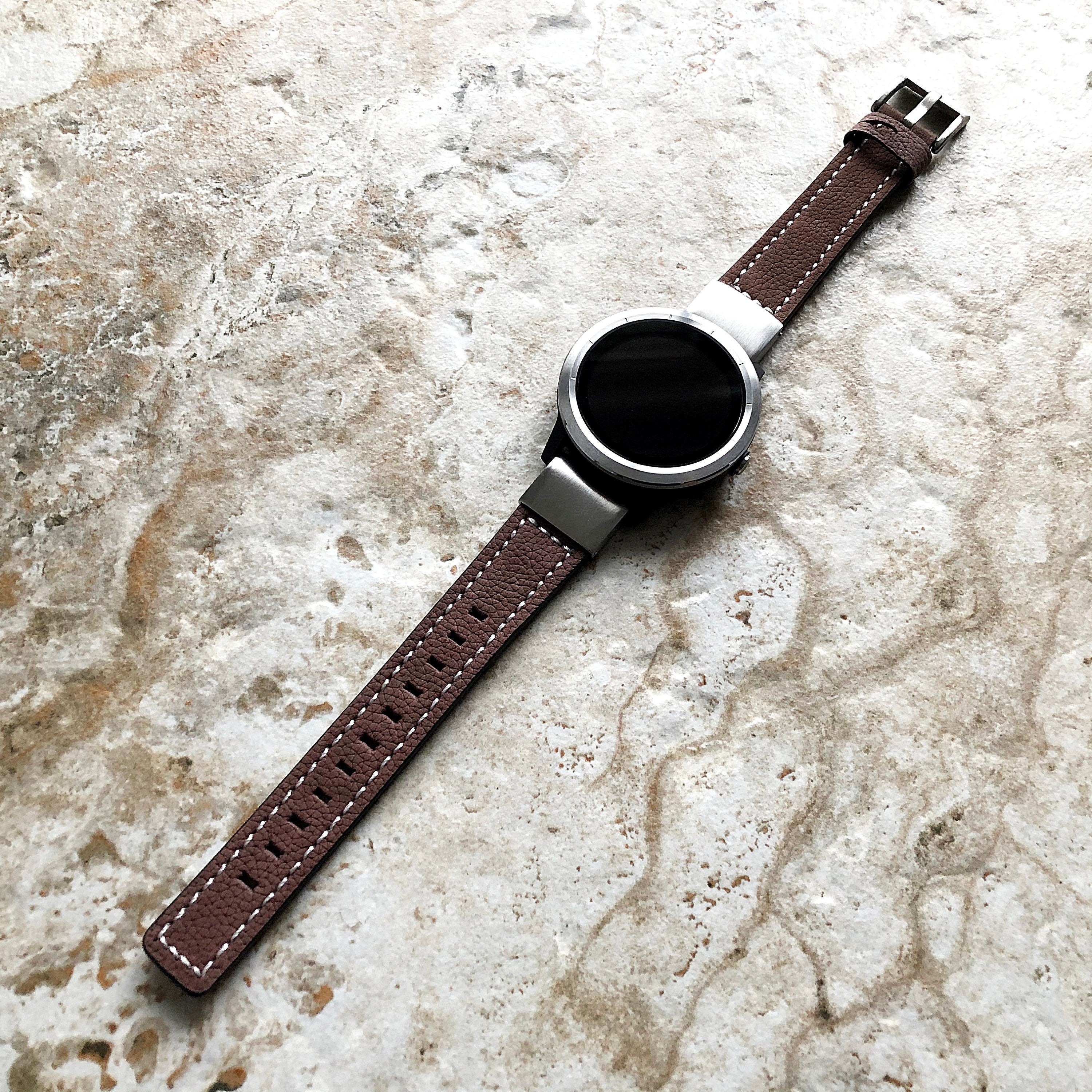 Garmin Brown Suede Stitched Bands Compatible with fenix 8 43mm 7S Solar Sapphire fenix 6S Pro Sapphire Leather Strap Quick Fit A20B18